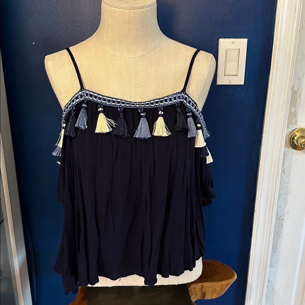 NWOT Surf Gypsy Tassel Cold Shoulder Top Small